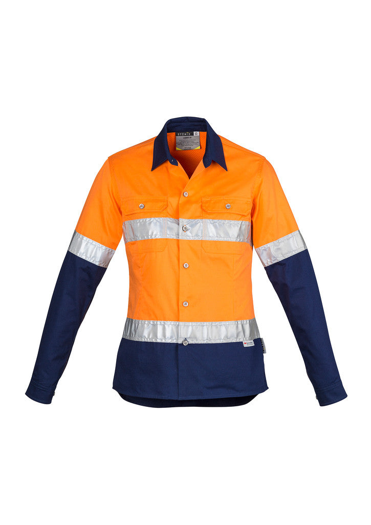 ACTIV EMBROIDERY DESIGNS. UNIFORMS.Hi Vis Spliced Industrial Shirt - Hoop Taped (Ladies)