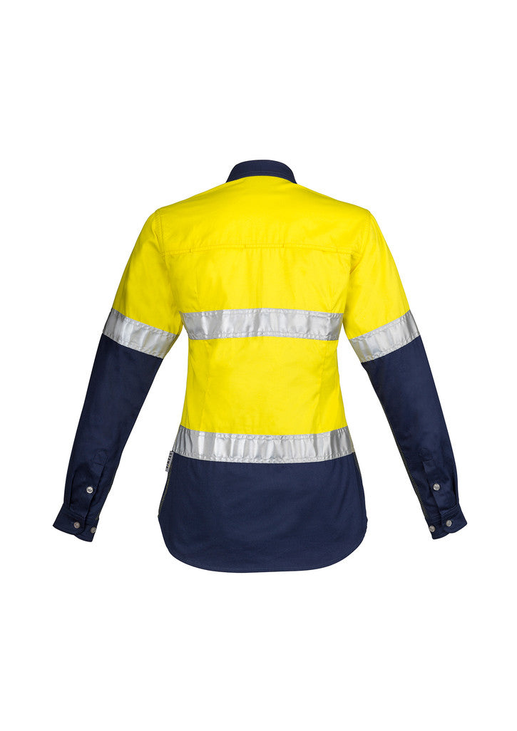 ACTIV EMBROIDERY DESIGNS. UNIFORMS.Hi Vis Spliced Industrial Shirt - Hoop Taped (Ladies)