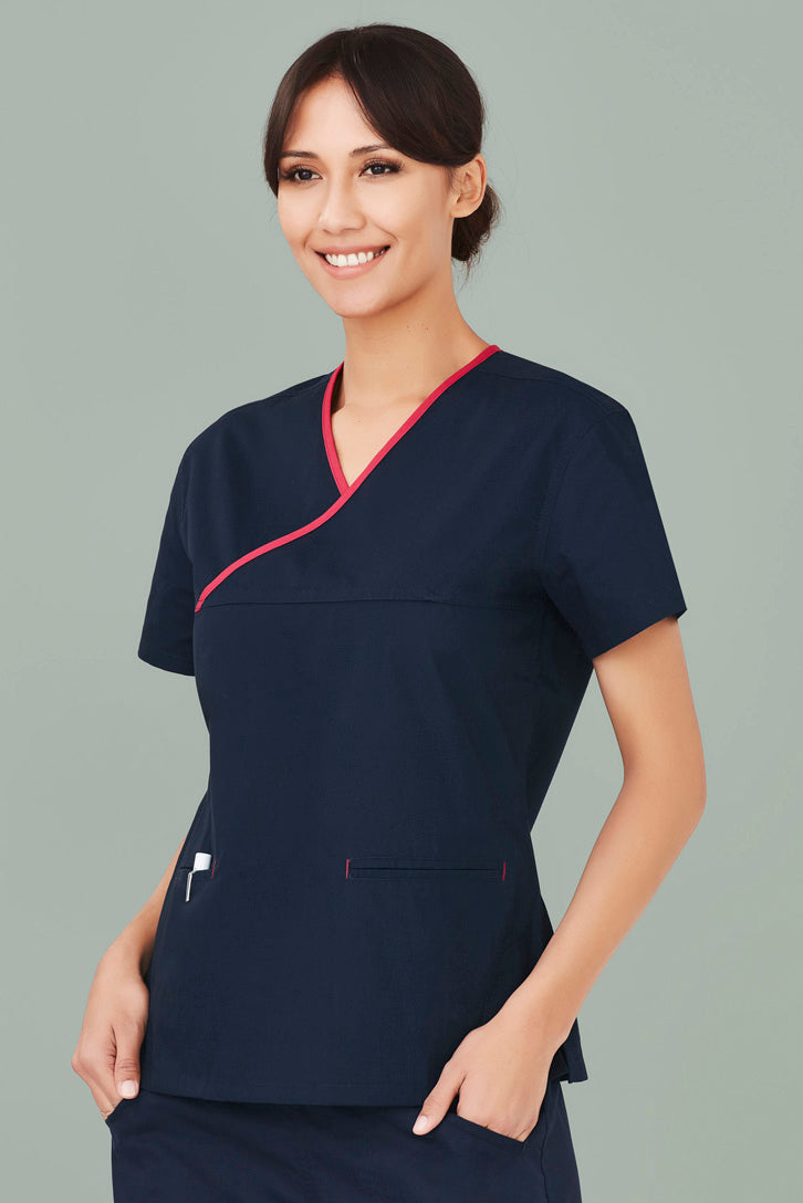 Ladies Contrast Crossover Scrubs Top