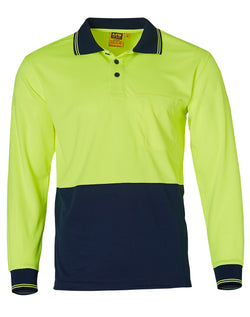 Hi Vis Cotton Back Long Sleeve Polo (Mens)