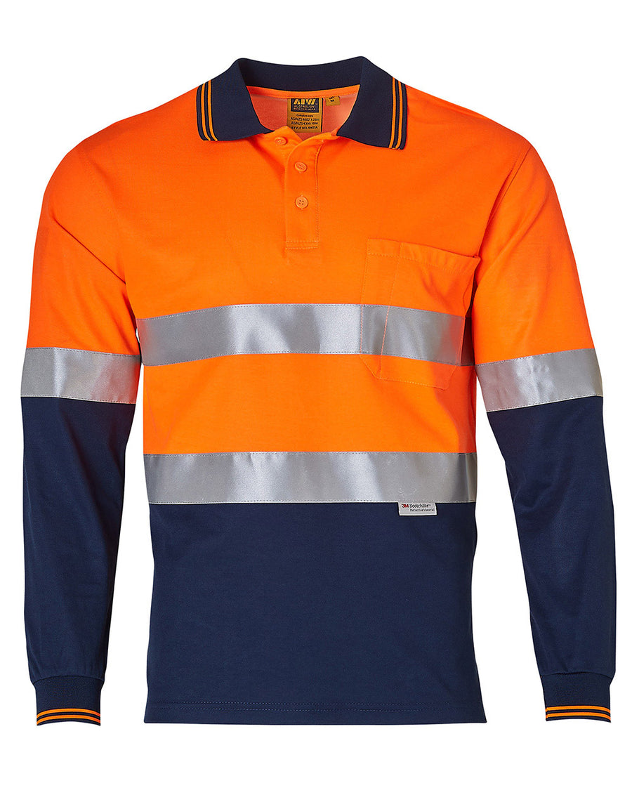 Hi Vis Cotton Back L/S Polo With 3M Reflective Tape (Mens)