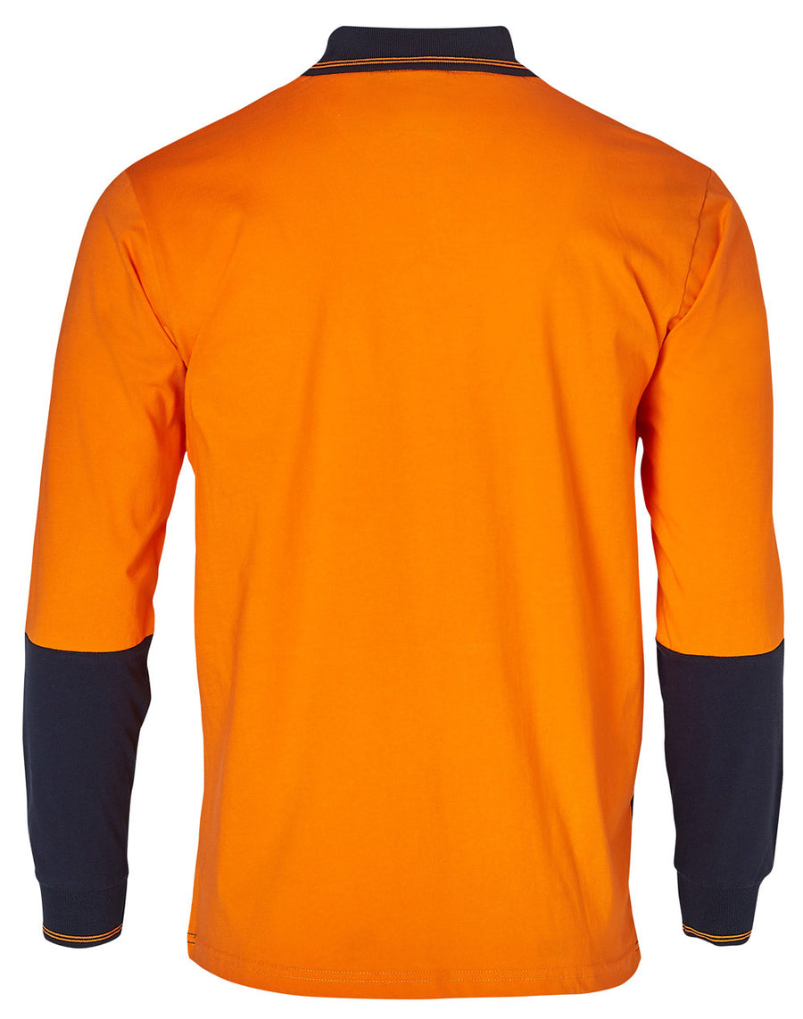 100% Cotton Jersey Two Tone Long Sleeve Safety Polo (Mens)