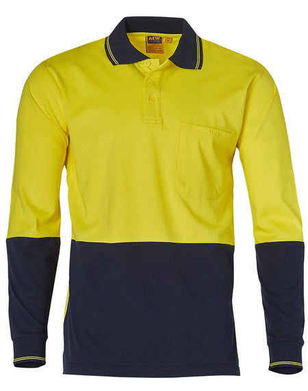100% Cotton Jersey Two Tone Long Sleeve Safety Polo (Mens