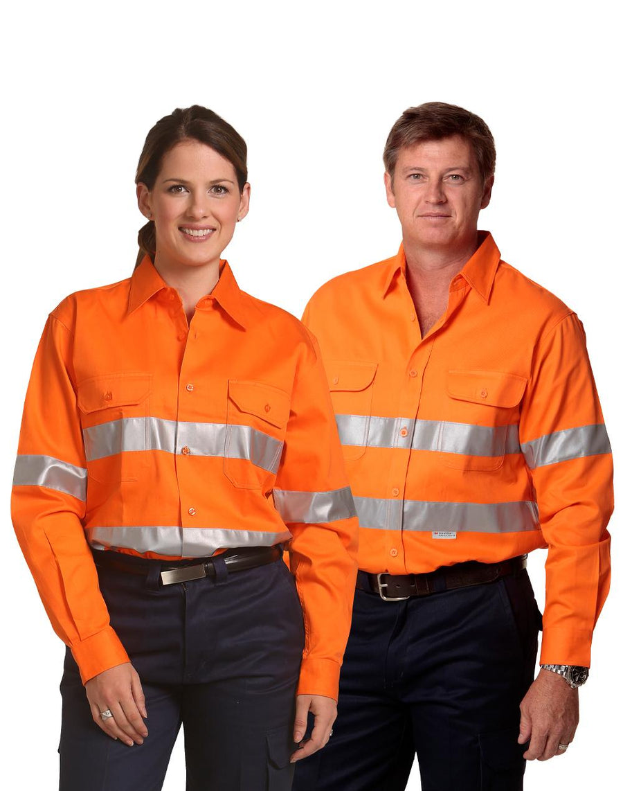 Hi Vis 190gsm Long Sleeve Drill Shirt Whit 3M Tapes (Unisex)