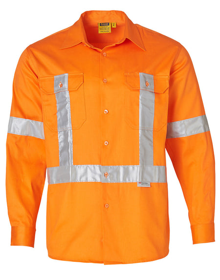Hi Vis 190gsm Long Sleeve Cotton Drill Shirt With RTX Pattern 3M Tape  (Mens)