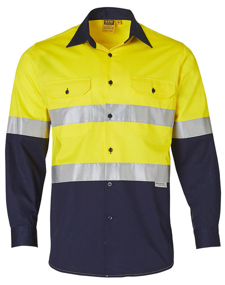 Hi Vis Cool-Breeze Cotton Twill Safety L/S Shirt With 3M Tapes (Mens)