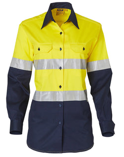 Hi Vis Cool-Breeze Cotton Twill Safety L/S Shirt With Reflective 3M Tapes (Ladies)