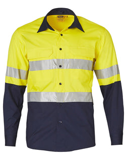 Hi Vis Cotton Rip-Stop Long Sleeve Shirt 3M Tape (Unisex)
