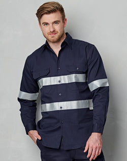190gsm Cotton Drill Long Sleeve Work Shirt with 3M Tapes (Mens)
