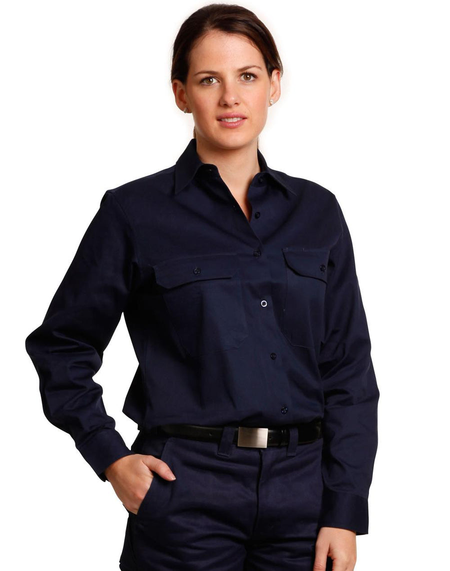190gsm Cotton Drill Long Sleeve Safety Shirt (Ladies)