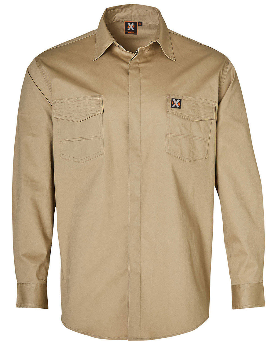 Stretch Long Sleeve Work Shirt With 2 Front Flap Pockets (Mens)