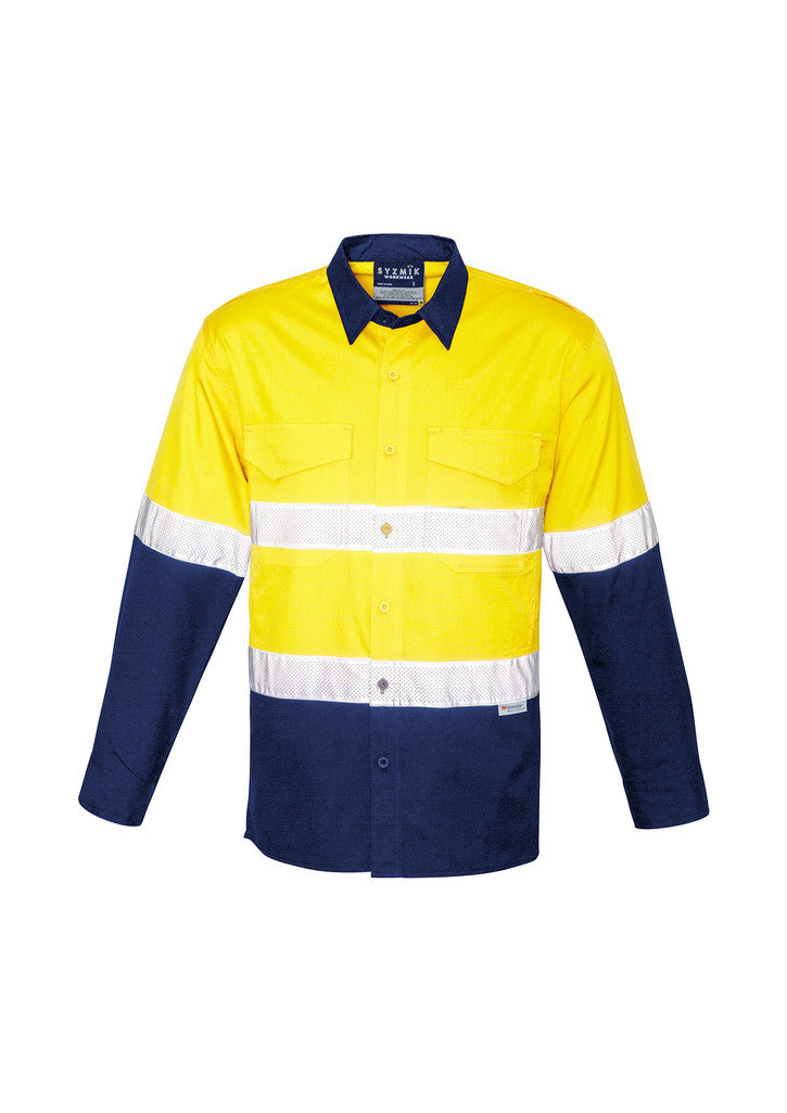 ACTIV EMBROIDERY DESIGNS. UNIFORMS. RUGGED COOLING TAPED HI VIS SPLICED SHIRT. MENS.